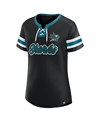 Fanatics Women's Black San Jose Sharks Iconic Athena Lace-Up T-Shirt