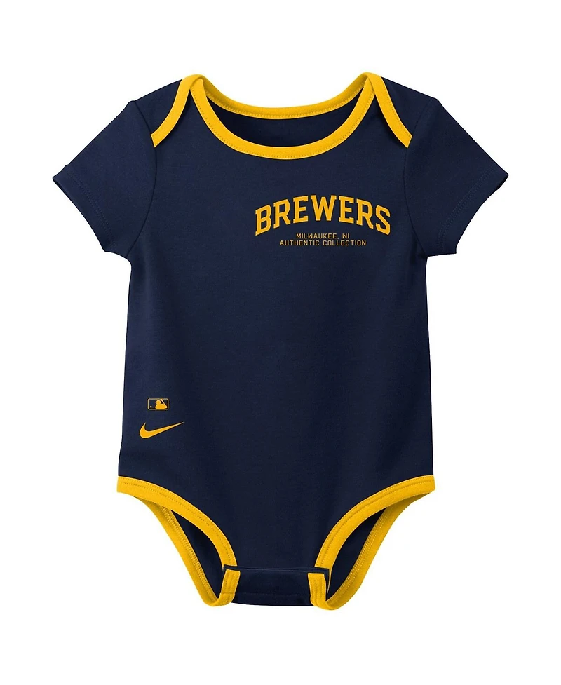 Nike Baby Boys and Girls Milwaukee Brewers Authentic Collection 3-Pack Bodysuit Set