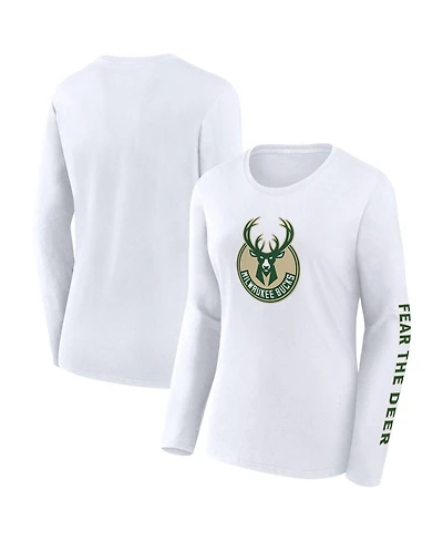 Fanatics Women's White Milwaukee Bucks Long Sleeve T-Shirt