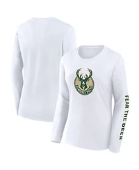 Fanatics Women's White Milwaukee Bucks Long Sleeve T-Shirt