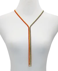 Guess Gold-Tone Rainbow Rhinestone Lariat Necklace, 20" + 2" extender