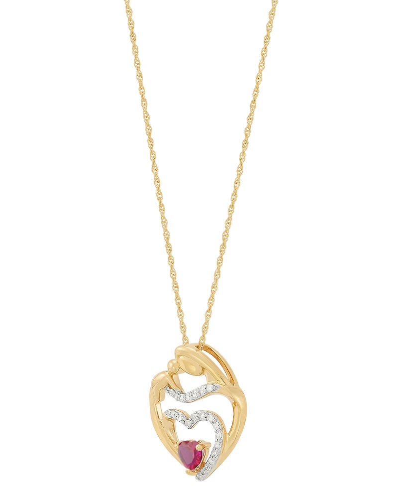Lab Created Ruby (1/3 ct. t.w.) & Diamond (1/10 ct. t.w.) Heart Pendant Necklace in 14k Yellow Gold-Plated Sterling Silver, 16" + 2" extender