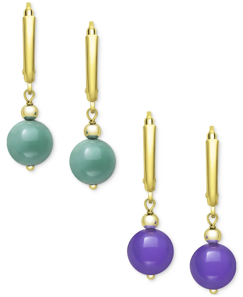Dyed Green & Lavender Jade (8mm) 2-Pc. Set Drop Earrings 14k Gold-Plated Sterling Silver