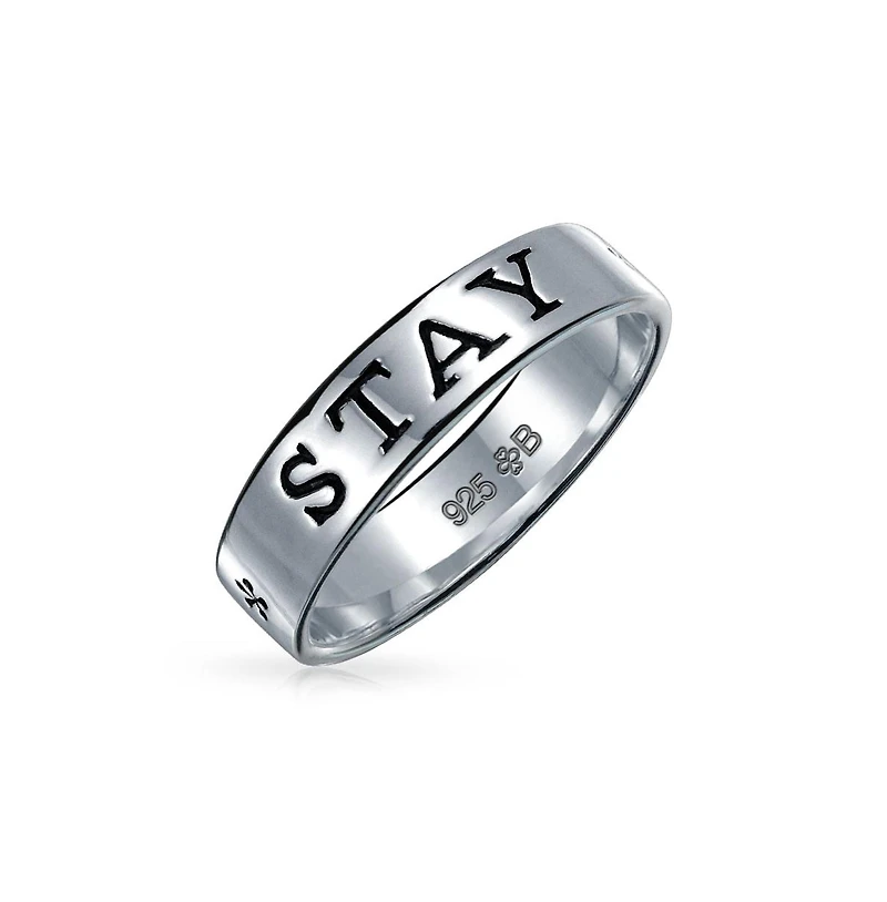 Bling Jewelry Sentimental Words Saying Stay Strong Love Purity Eternity Band Ring Oxidized .925 Sterling Silver