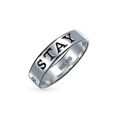 Bling Jewelry Sentimental Words Saying Stay Strong Love Purity Eternity Band Ring Oxidized .925 Sterling Silver