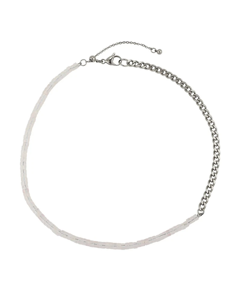 Non-Plated Stainless Steel Necklace with Rose Quartz Beads