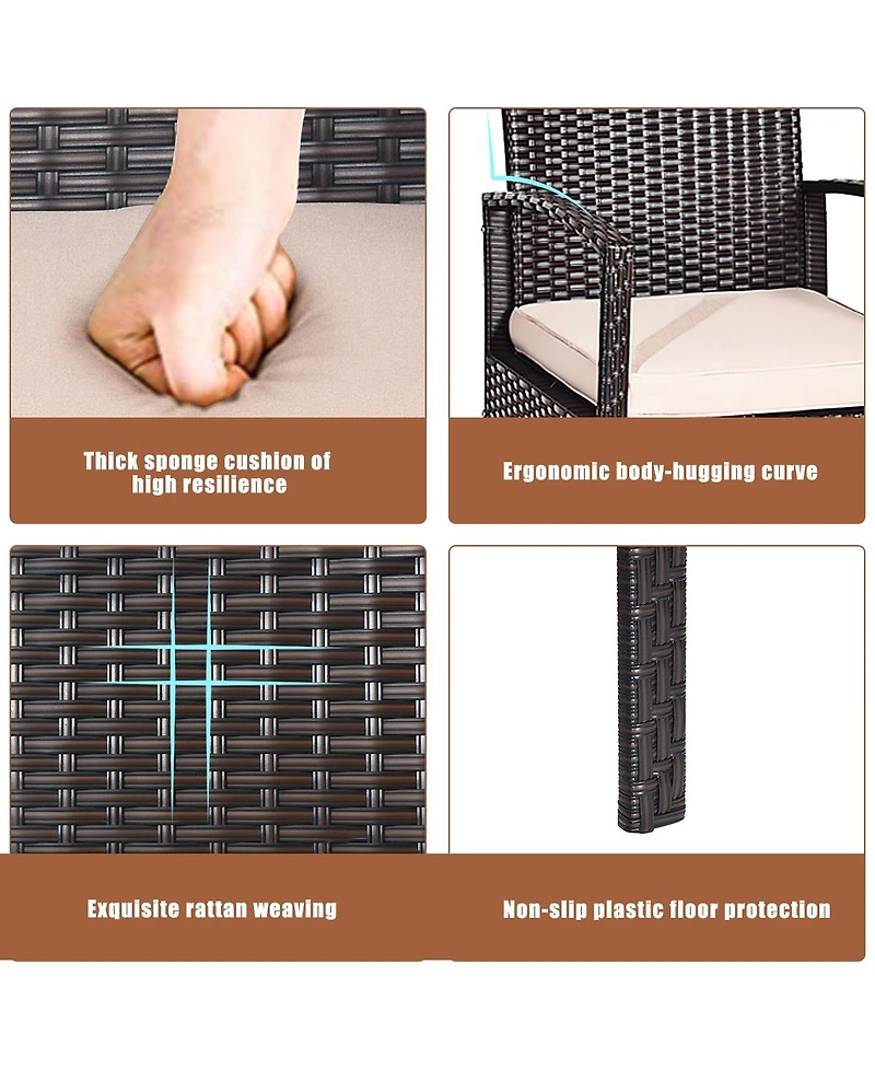 4PCS Patio Rattan Conversation Furniture Set Cushioned Seat