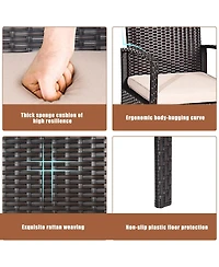 4PCS Patio Rattan Conversation Furniture Set Cushioned Seat