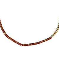 Gold-Plated Stainless Steel Necklace with Red Agate Beads