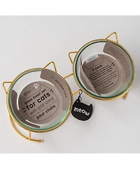 Elevated Glass Cat Bowl Stand Set