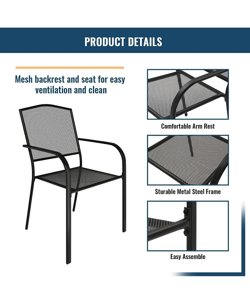 Black Metal Outdoor Patio Dining Chair Set of 2
