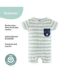 The Peanutshell Baby Boys Rompers - 2 Pack, Blue Stars