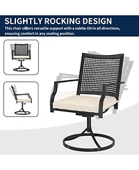 Outdoor Metal Swivel Chairs Set of 2 Patio Dining Chair with Cushion Furniture Set for Garden Backyard Bistro, Small Grid, Black