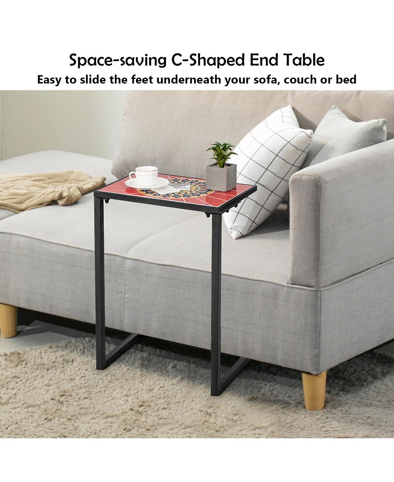 C-shaped Waterproof Outdoor Side End Table with Ceramic Top