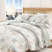Linery & Co. Cotton Stitched Reversible Coastal 3 Piece Quilt and Sham Set