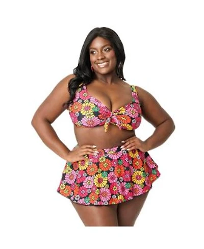 Plus Size Molded Cup Bow Swim Top Pin Up Coronado Swim Skirt