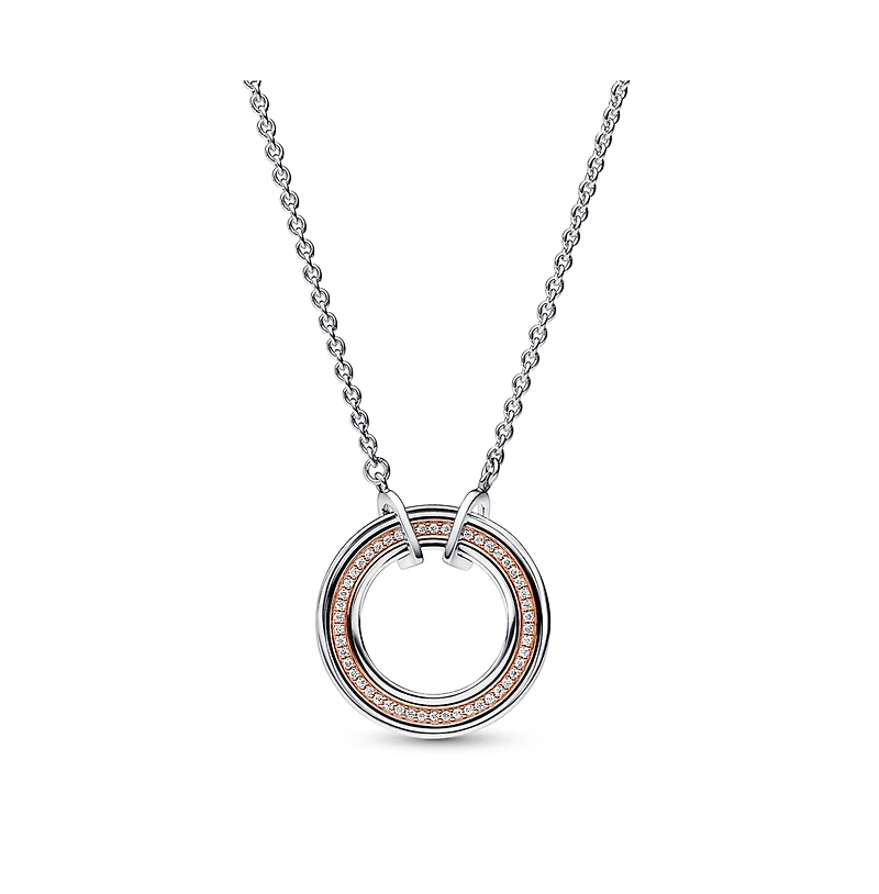 Pandora Signature Two-Tone Logo Pave Pendant Necklace