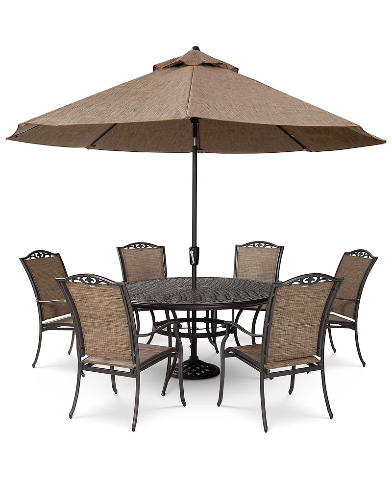 Wythburn Outdoor Dining 7pc Set (60" Round Table & 6 Filigree Sling Chairs), Created for Macy's