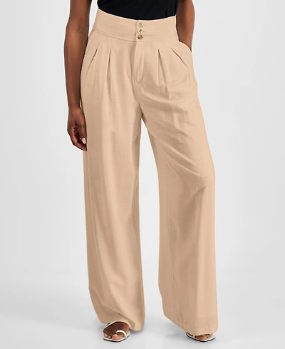 Bar Iii Petite High Rise Pleat-Front Wide Leg Pants, Created for Macy's