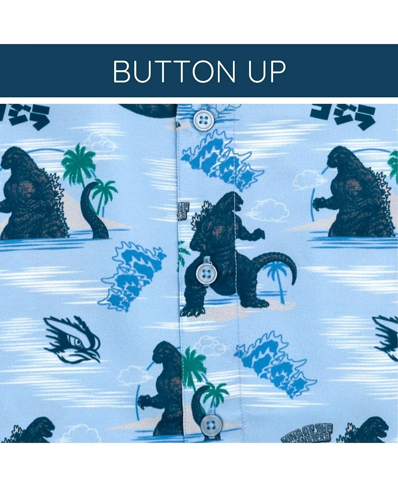 Godzilla Big Boys Matching Family Hawaiian Button Down Dress Shirt