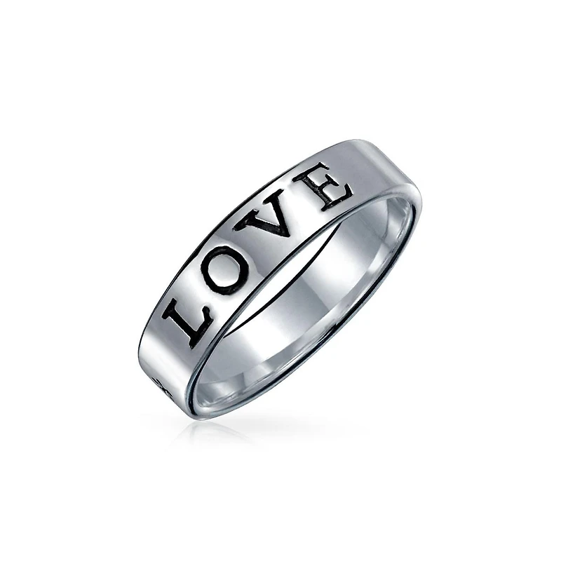 Bling Jewelry Sentimental Words Saying Stay Strong Love Purity Eternity Band Ring Oxidized .925 Sterling Silver