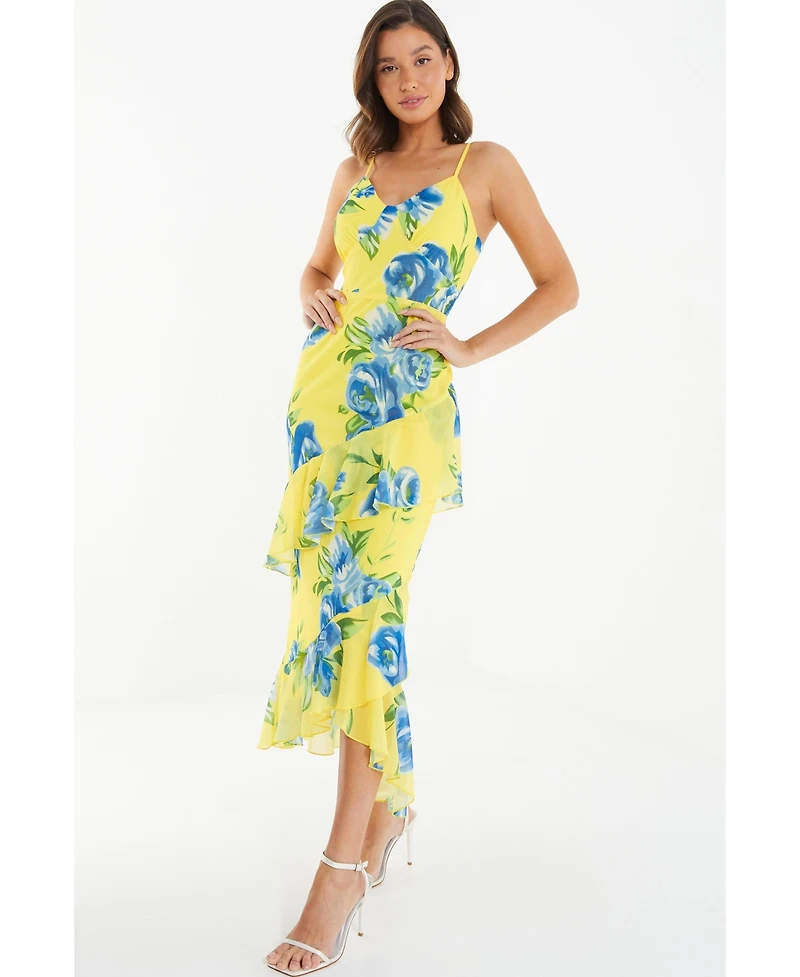 Quiz Women's Floral Chiffon Frill Detail Maxi Dress