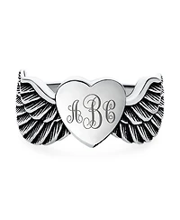 Bling Jewelry Religious Spiritual Heart Angel Wing Feather Band Ring Oxidized .925 Sterling Silver Or Stainless Steel