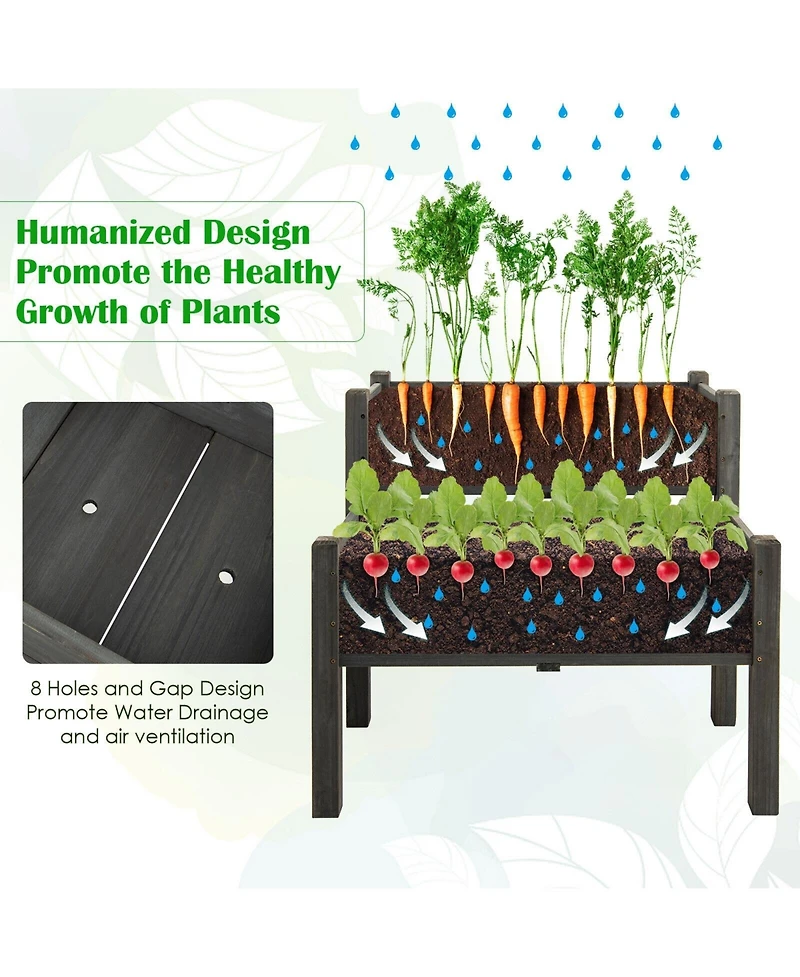 Sugift 2 Tier Wooden Raised Garden Bed with Legs Drain Holes