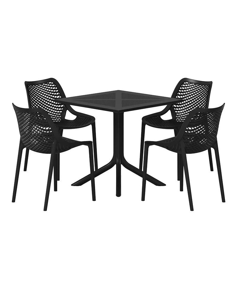 5-Piece Modern Square Patio Dining Table Set with Stackable Chairs
