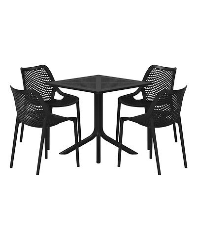 5-Piece Modern Square Patio Dining Table Set with Stackable Chairs