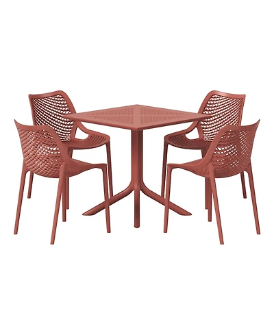 5-Piece Modern Square Patio Dining Table Set with Stackable Chairs