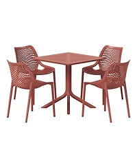 5-Piece Modern Square Patio Dining Table Set with Stackable Chairs