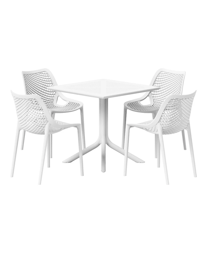 5-Piece Modern Square Patio Dining Table Set with Stackable Patio Dining Chairs