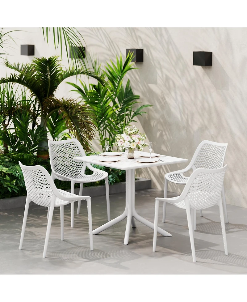 5-Piece Modern Square Patio Dining Table Set with Stackable Patio Dining Chairs