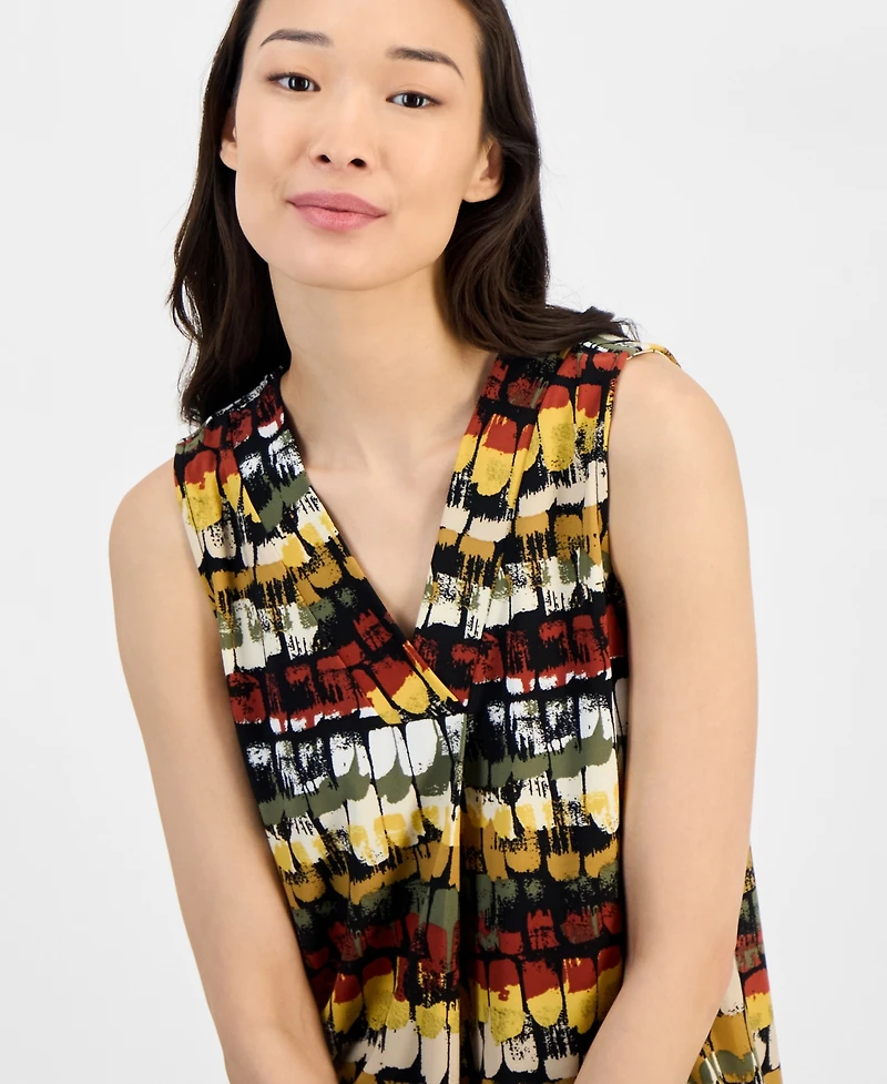 Anne Klein Women's Printed Sleeveless V-Neck Shell Top
