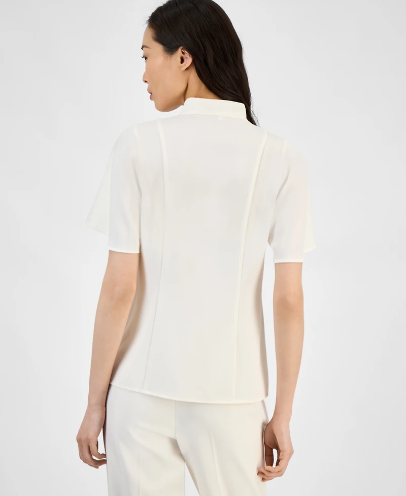 Anne Klein Women's Mandarin-Collar Button-Front Blouse