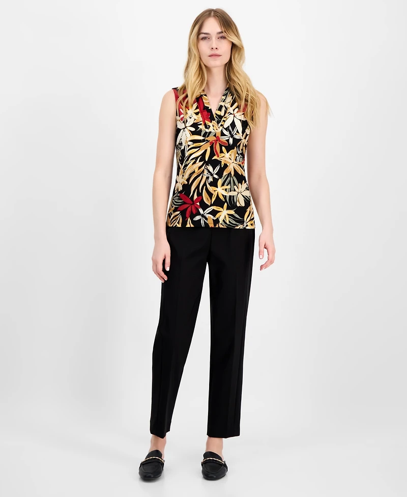 Anne Klein Petite Sleeveless Pleated V-Neck Blouse
