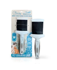 Ocean Plastic by Pt Blue Double-Sided Flexible Slicker Brush for Pets, Eco-Friendly Grooming Tool Dogs and Cats