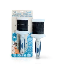 Ocean Plastic by Pt Blue Double-Sided Flexible Slicker Brush for Pets, Eco-Friendly Grooming Tool Dogs and Cats