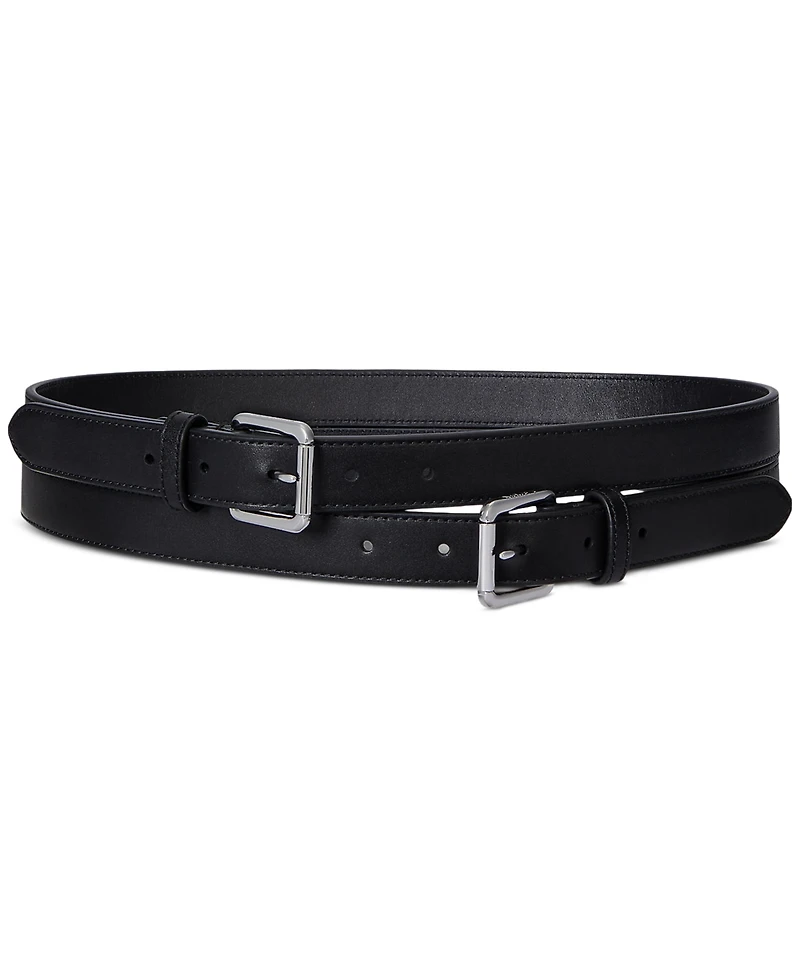 Lauren Ralph Leather Double-Buckle Stacked Belt