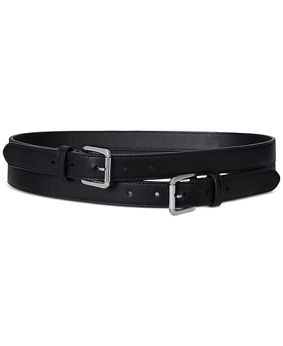 Lauren Ralph Leather Double-Buckle Stacked Belt