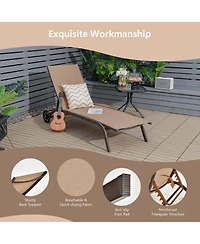 2PCS Patio Lounge Chair Chaise Adjustable Back Recliner W/Wheels