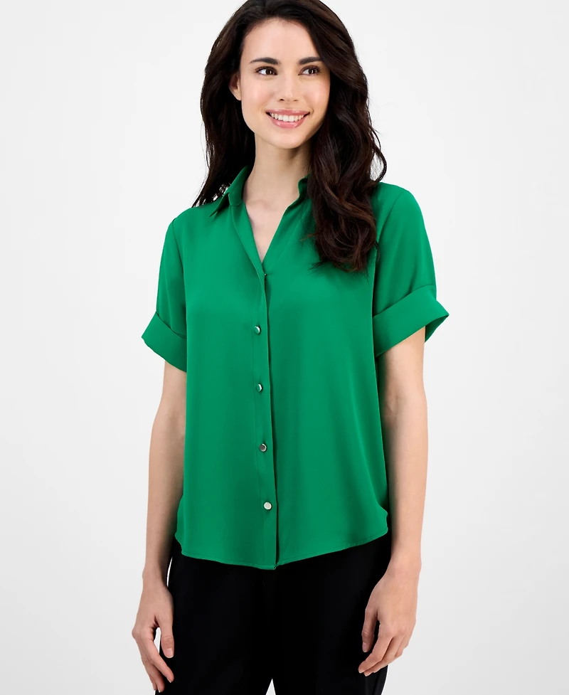 Ak Anne Klein Petite Collared Button-Front Shirt