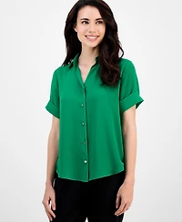 Ak Anne Klein Petite Collared Button-Front Shirt