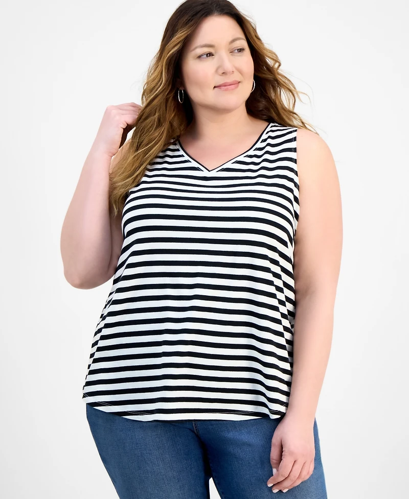Style & Co Plus V-Neck Printed Perfect Tank Top, Exclusively at Macy's