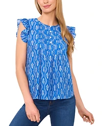 CeCe Women's Floral Button-Front Ruffle-Sleeve Blouse
