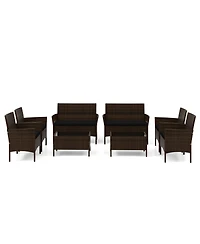 Gymax 8 Pcs Outdoor Patio Rattan Conversation Set Wicker Furniture Set w/ Chair Cushions