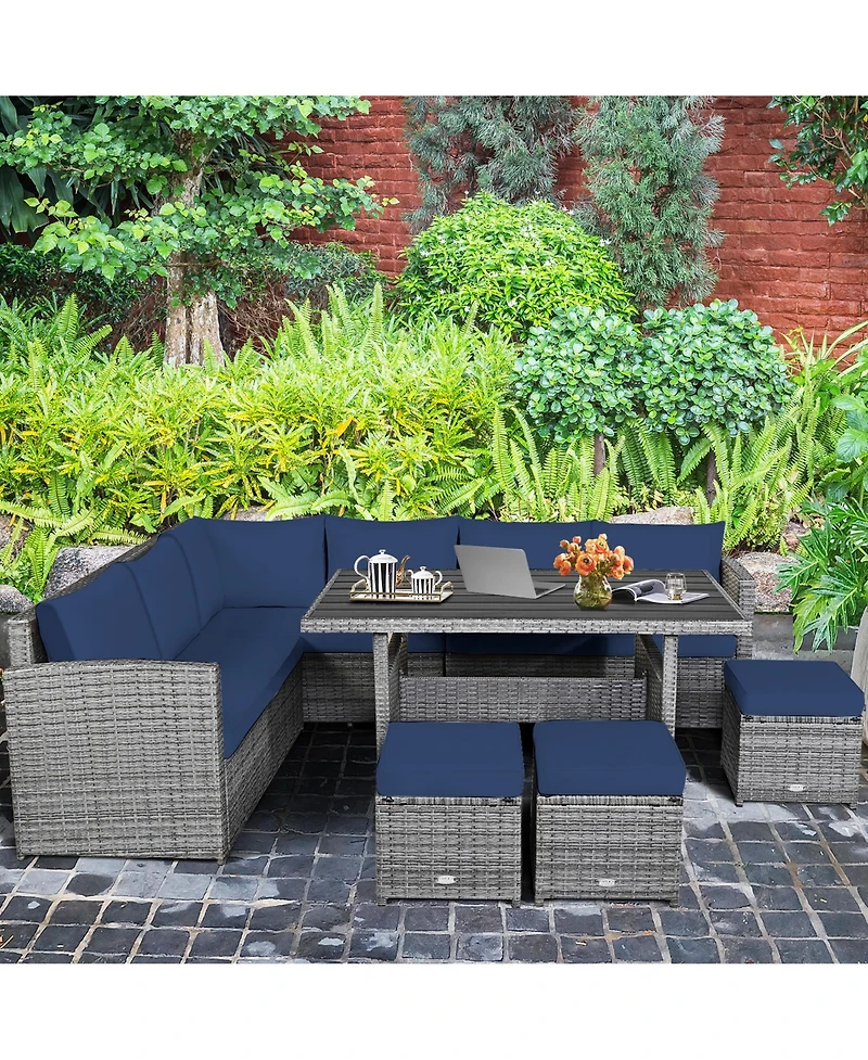 Gymax 7 Piece Outdoor Rattan Sectional Sofa Set Patio Conversation Set w/ Cushions