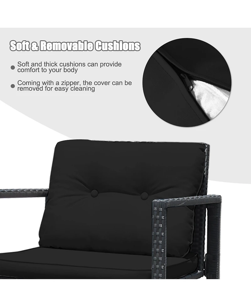 Gymax Set of 3 Rattan Patio Furniture Set Rocking Chair Set w/ Cushions Table