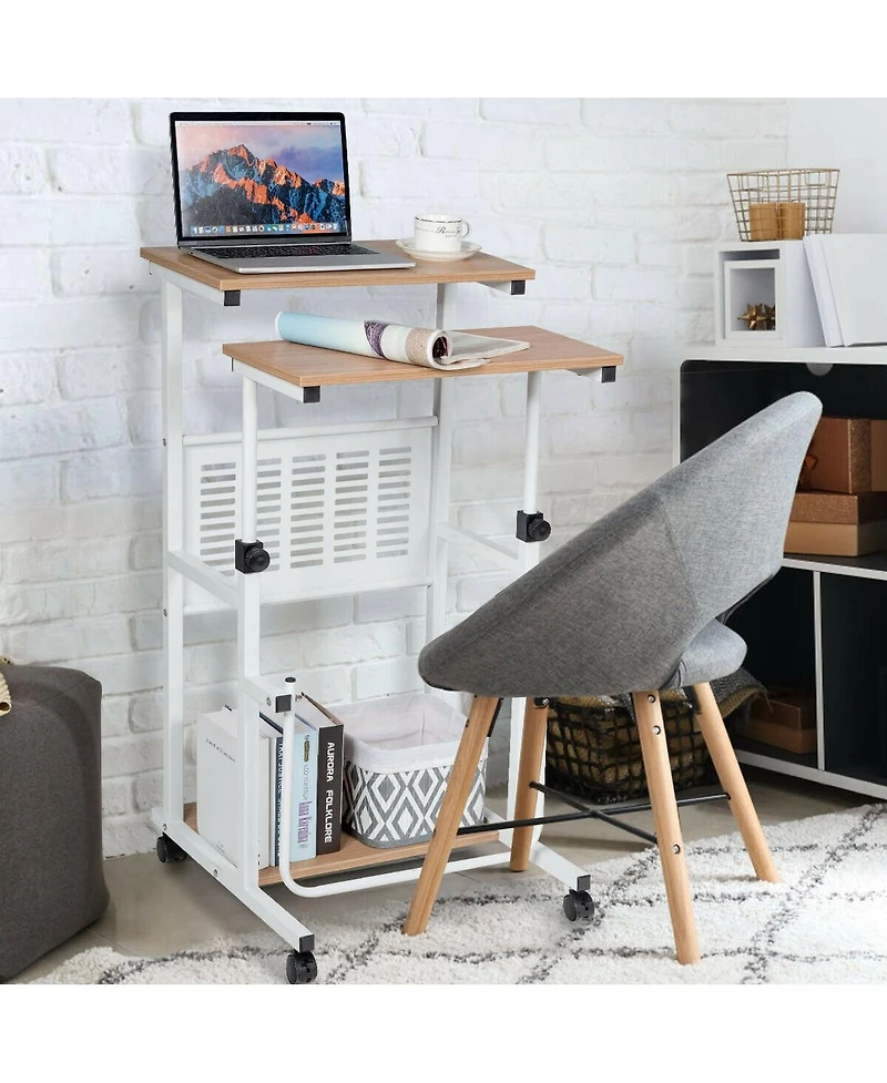 Height Adjustable Mobile Computer Stand-Up Desk with 2 Modes